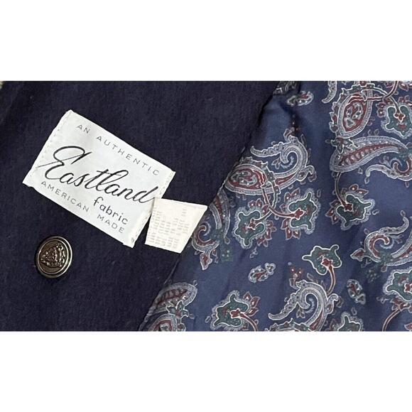 Vintage JOFELD Eastland Fabric USA Navy Blue Wool MCM Trench Coat size M - Picture 7 of 11